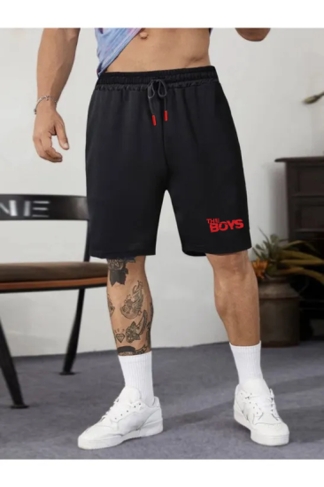 Erkek Siyah Penye Şort Atletik Fitness Spor