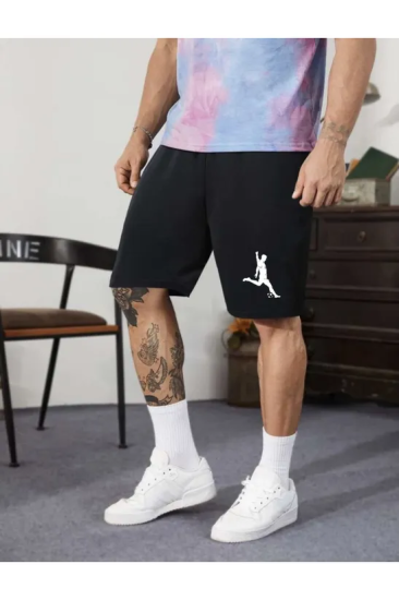 Erkek Siyah Penye Şort Atletik Fitness Spor