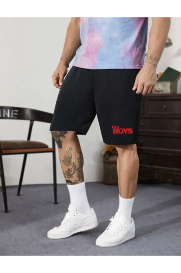 Erkek Siyah Penye Şort Atletik Fitness Spor