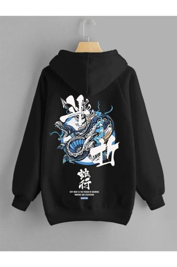 Erkek Kapişonlu Sweatshirt Siyah Snake Baskılı