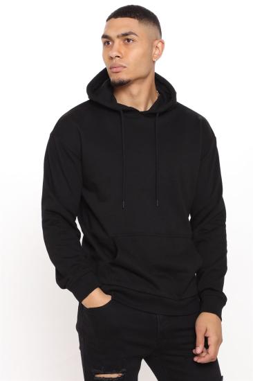 Erkek Siyah Kışlık Kapüşonlu Sweatshirt