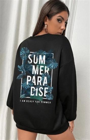 Kadın Siyah Bisiklet yaka Sweatshirt SummerParadise