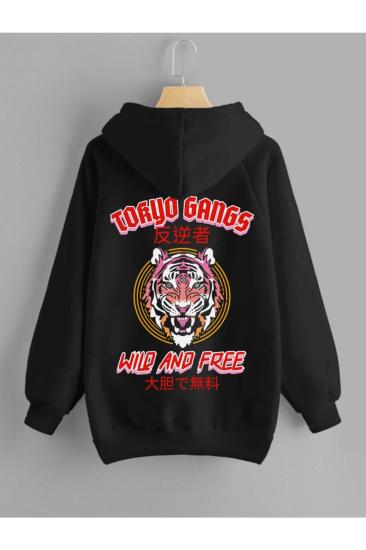 Erkek Kapüşonlu Sweatshirt Tokyo Gangs Siyah