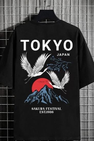 Unisex Oversize T-shirt Tokyokuş Sırt Baskılı Siyah