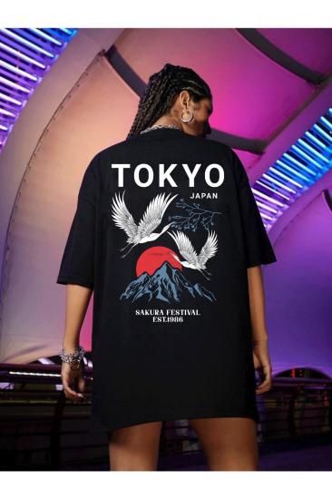 Kadın Oversize T-shirt Sırt Tokyokuş Baskı
