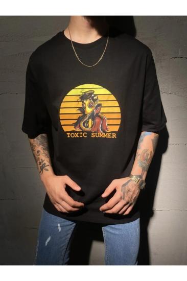Erkek Oversize T-shirt toxıc summer siyah