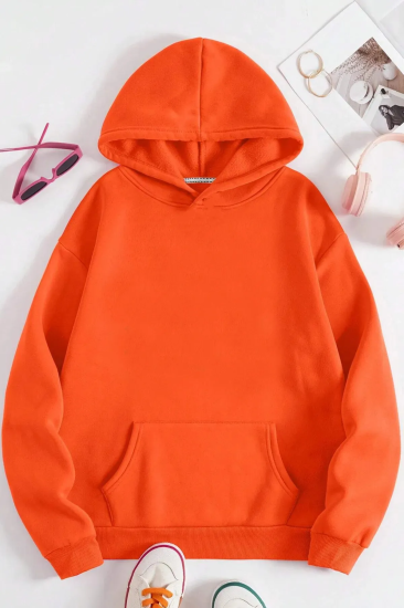Unisex Kapüşonlu Turuncu Sweatshirt Şardonlu Slim 