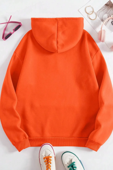 Unisex Kapüşonlu Turuncu Sweatshirt Şardonlu Slim 