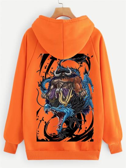 Erkek Turuncu Kışlık Kapüşonlu Sweatshirt Sırt Baskılı Mineator