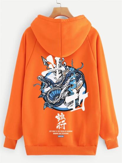 Erkek Kapişonlu Sweatshirt Turuncu Snake Baskılı