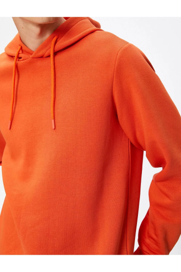 Erkek Kışlık Turuncu Kapüşonlu Sweatshirt Şardonlu Pamuklu