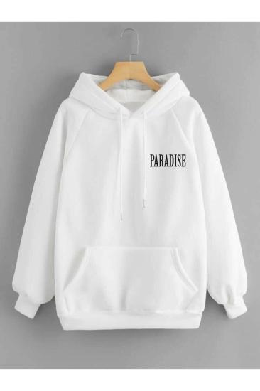 Unisex Kapşonlu Sweatshirt Gangsters Sırt Baskı Beyaz