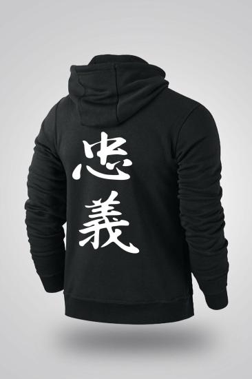 Unisex Kapşonlu Sweatshirt Japon Yazı Siyah