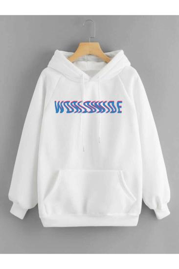 Unisex Kapşonlu Sweatshirt Hand Of Good Sırt Baskı Beyaz
