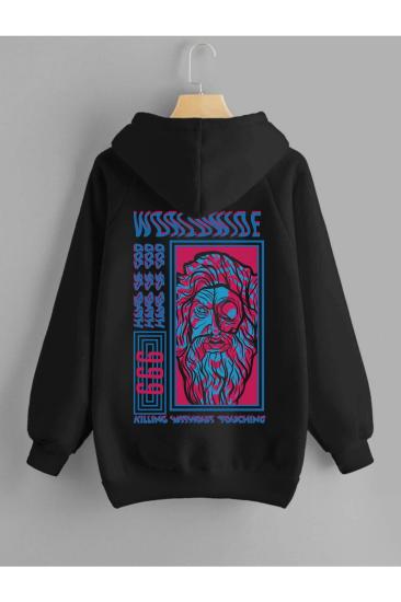 Unisex Kapşonlu Sweatshirt Hand Of Good Sırt Baskı Siyah