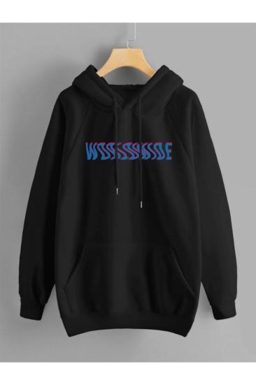 Unisex Kapşonlu Sweatshirt Hand Of Good Sırt Baskı Siyah