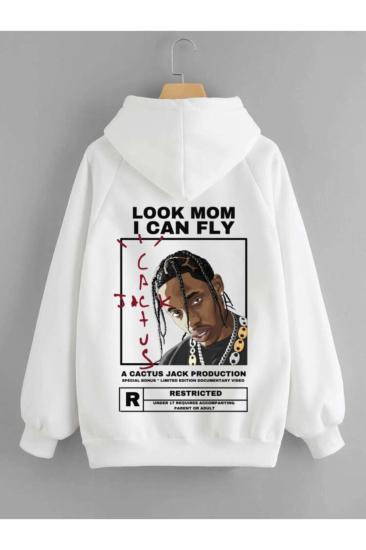 Unisex Kapşonlu Sweatshirt Cactus Beyaz