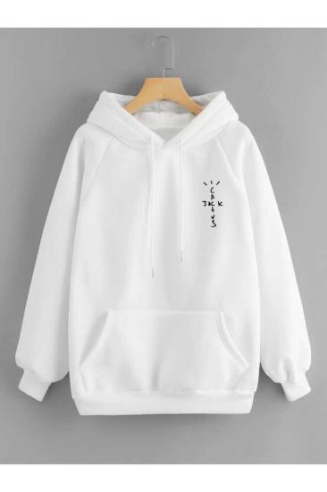 Unisex Kapşonlu Sweatshirt Cactus Beyaz
