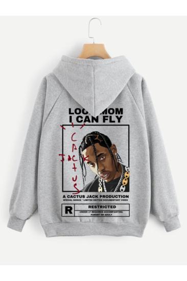 Unisex Kapşonlu Sweatshirt Cactus Gri
