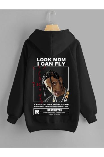 Unisex Kapşonlu Sweatshirt Cactus Siyah