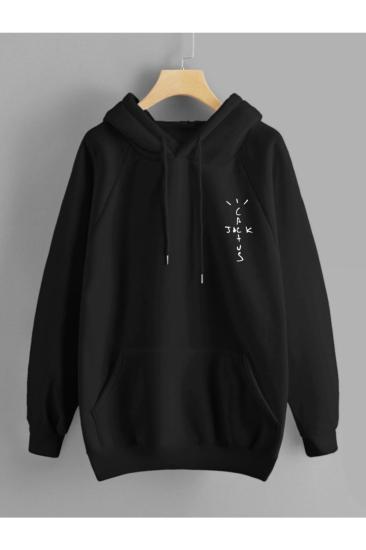 Unisex Kapşonlu Sweatshirt Cactus Siyah