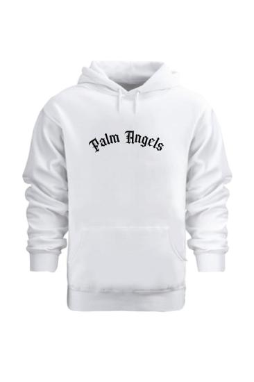 Unisex Kapşonlu Sweatshirt Palm Angel Yazılı Beyaz