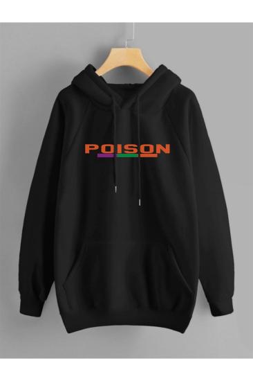 Unisex Kapşonlu Sweatshirt Posıon Baskı Siyah
