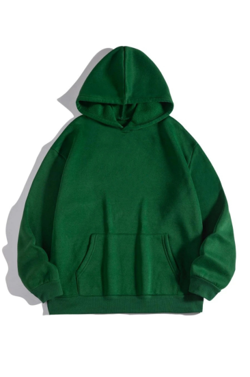 Unisex Kapüşonlu Yeşil Sweatshirt Şardonlu Slim