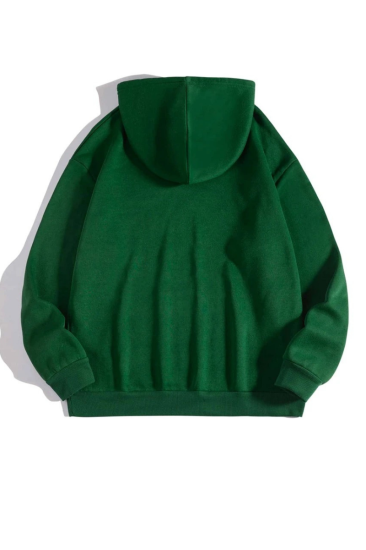 Unisex Kapüşonlu Yeşil Sweatshirt Şardonlu Slim