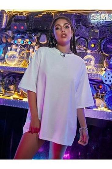 Kadın Oversize T-shirt Sırt Yüz Çizim Baskı