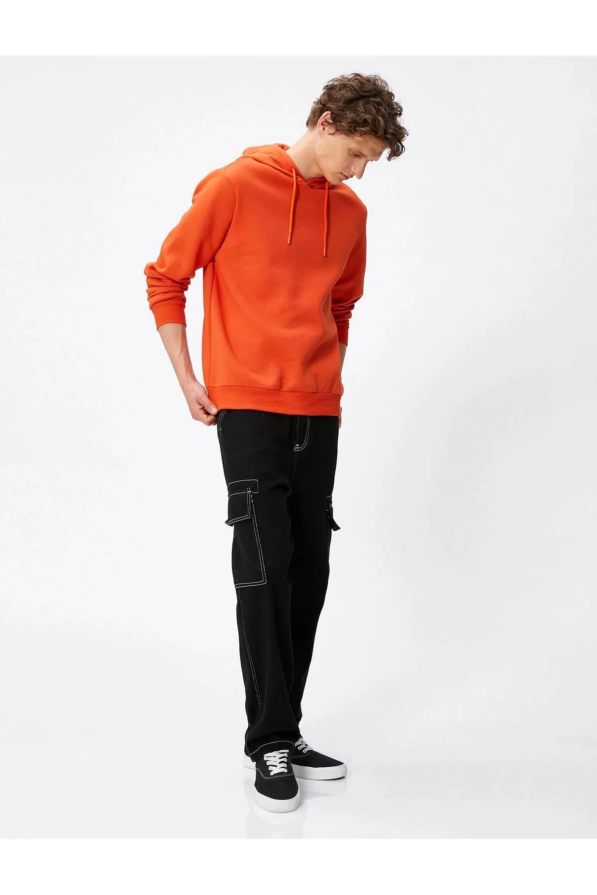 Erkek%20Kışlık%20Turuncu%20Kapüşonlu%20Sweatshirt%20Şardonlu%20Pamuklu