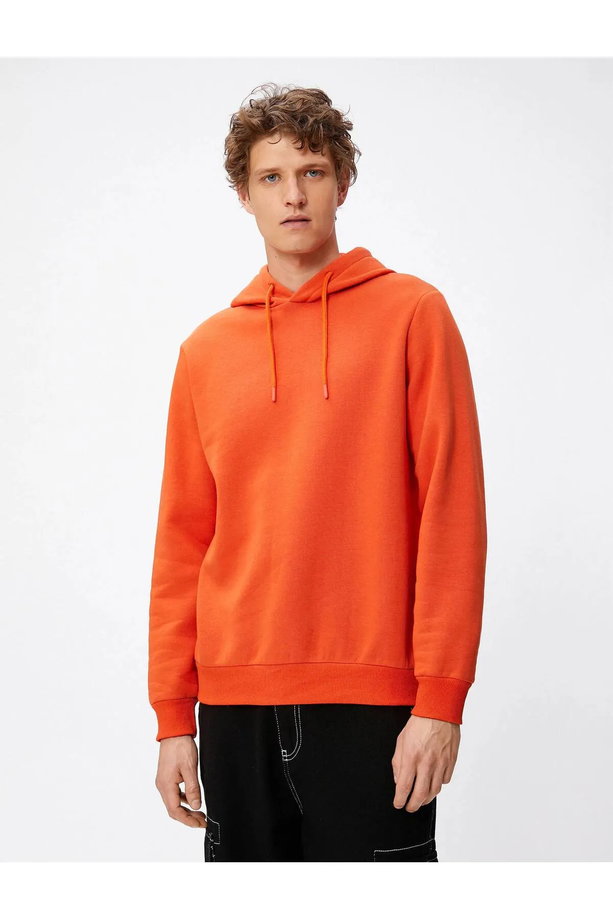 Erkek%20Kışlık%20Turuncu%20Kapüşonlu%20Sweatshirt%20Şardonlu%20Pamuklu