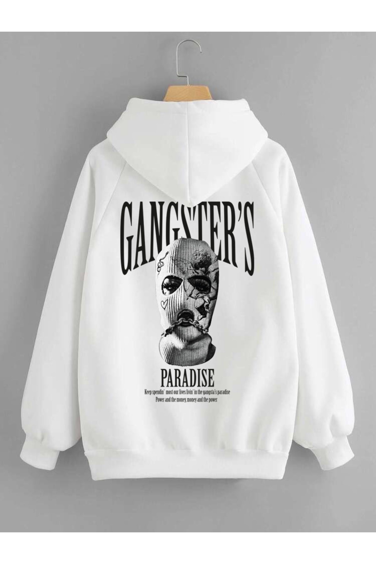 Unisex%20Kapşonlu%20Sweatshirt%20Gangsters%20Sırt%20Baskı%20Beyaz