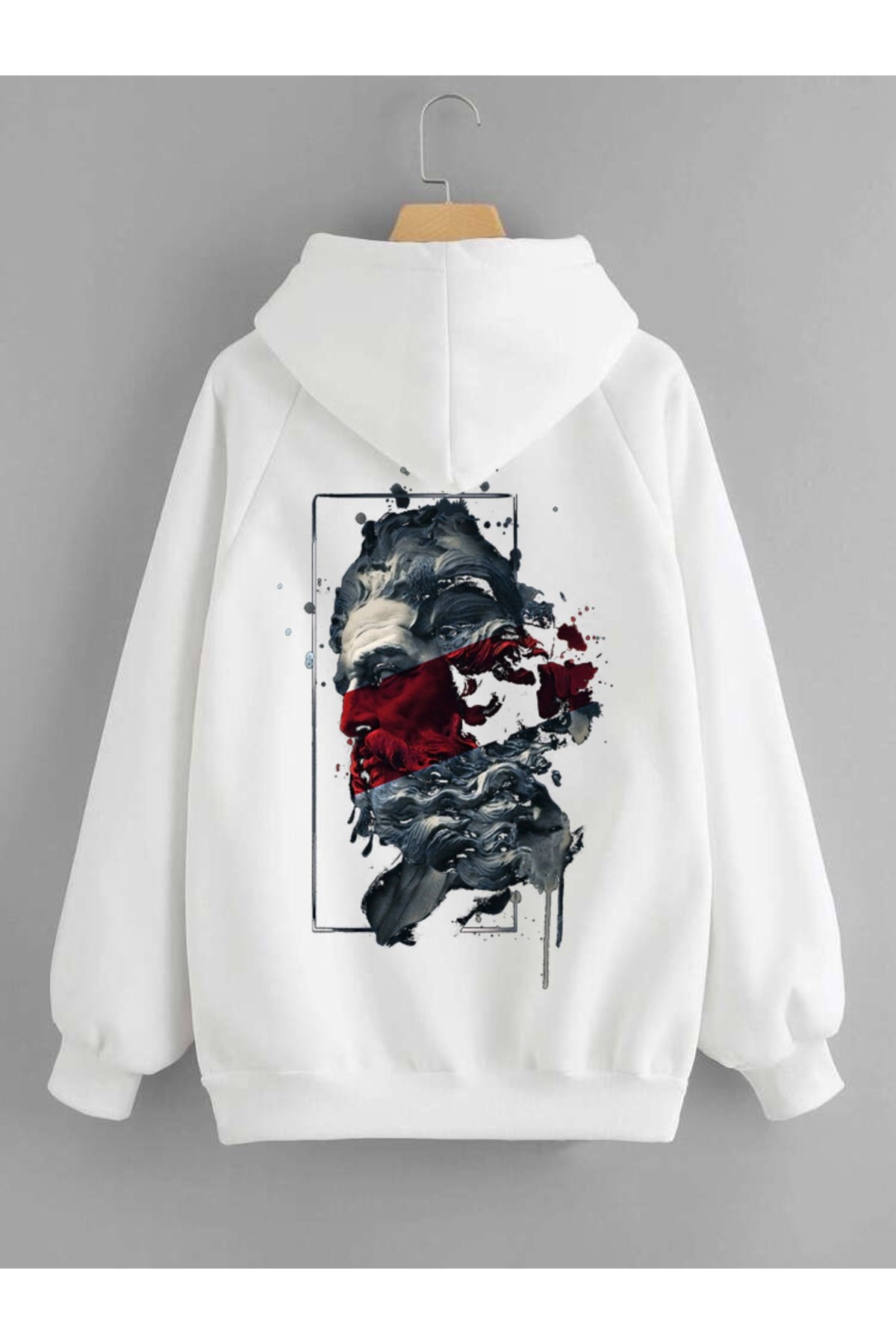 Unisex Kapşonlu Sweatshirt Zeus Sırt Baskı Beyaz