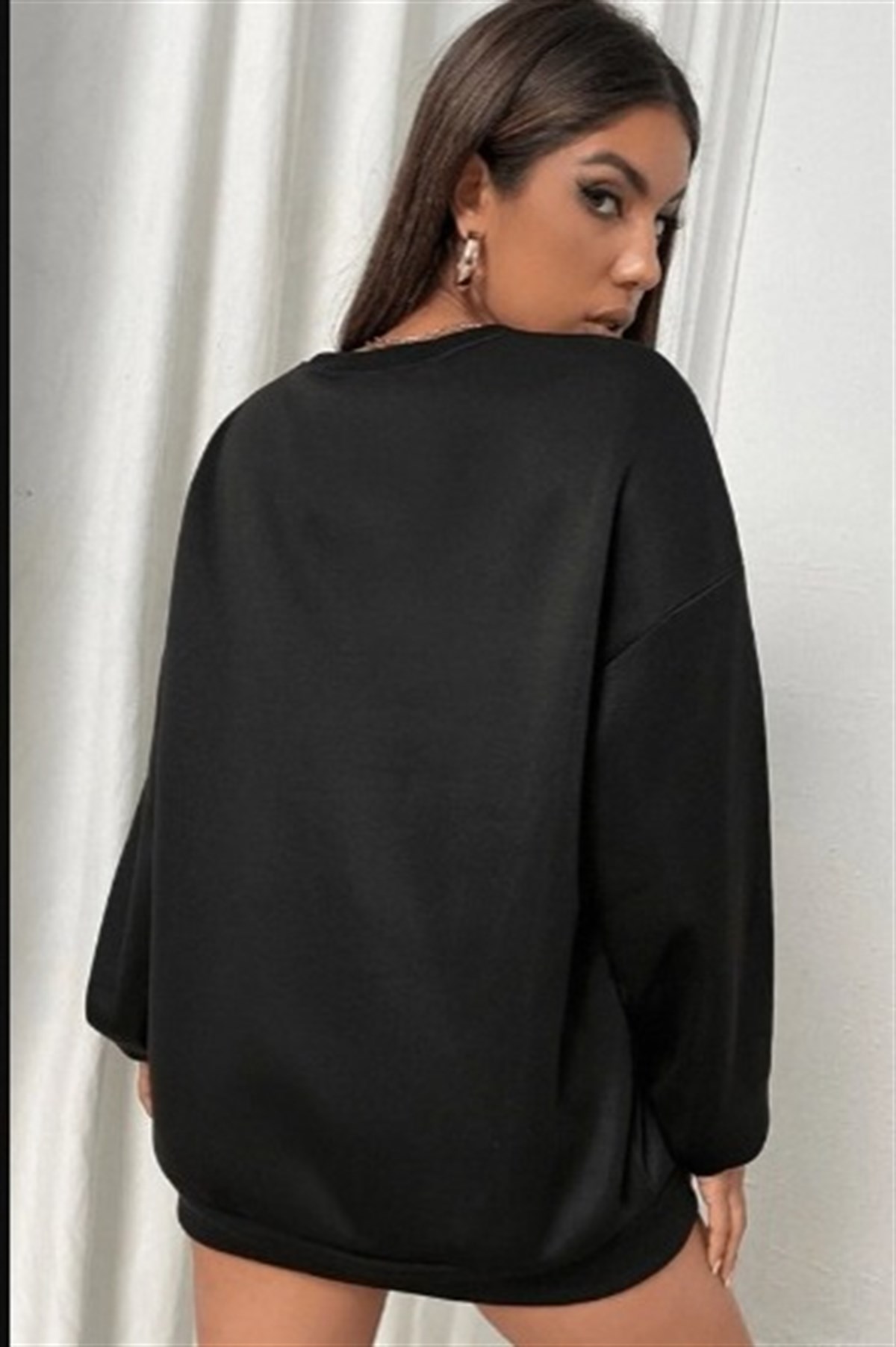 Kadın%20Siyah%20Bisiklet%20yaka%20Sweatshirt%20Kelebek%20Xray%20Önbaskı